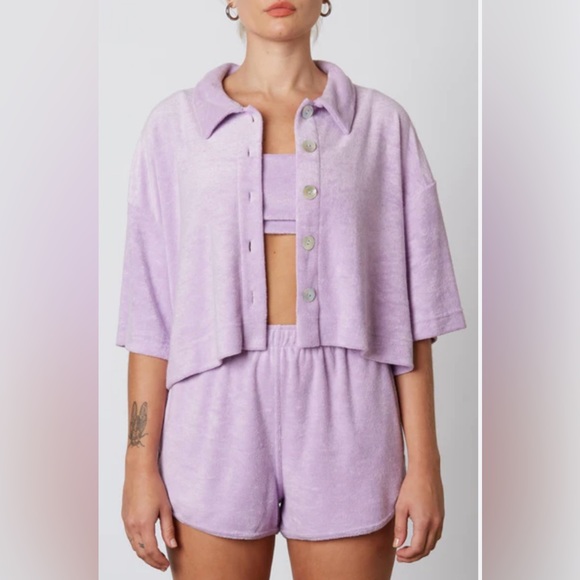 NIA Large Purple Terry Button Down Top. ๐ - Picture 1 of 5